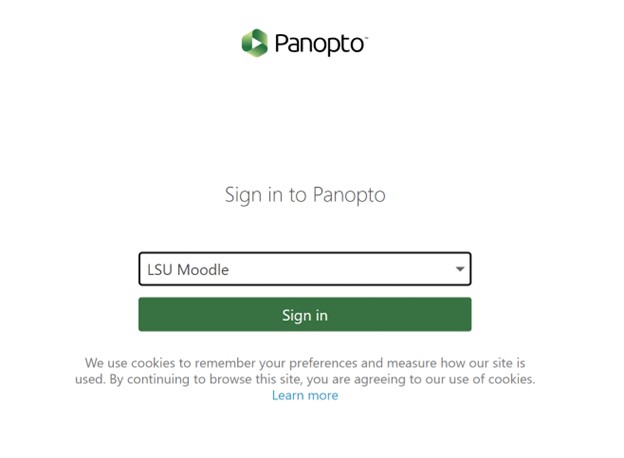 Depiction of Panopto sign in using LSU Moodle